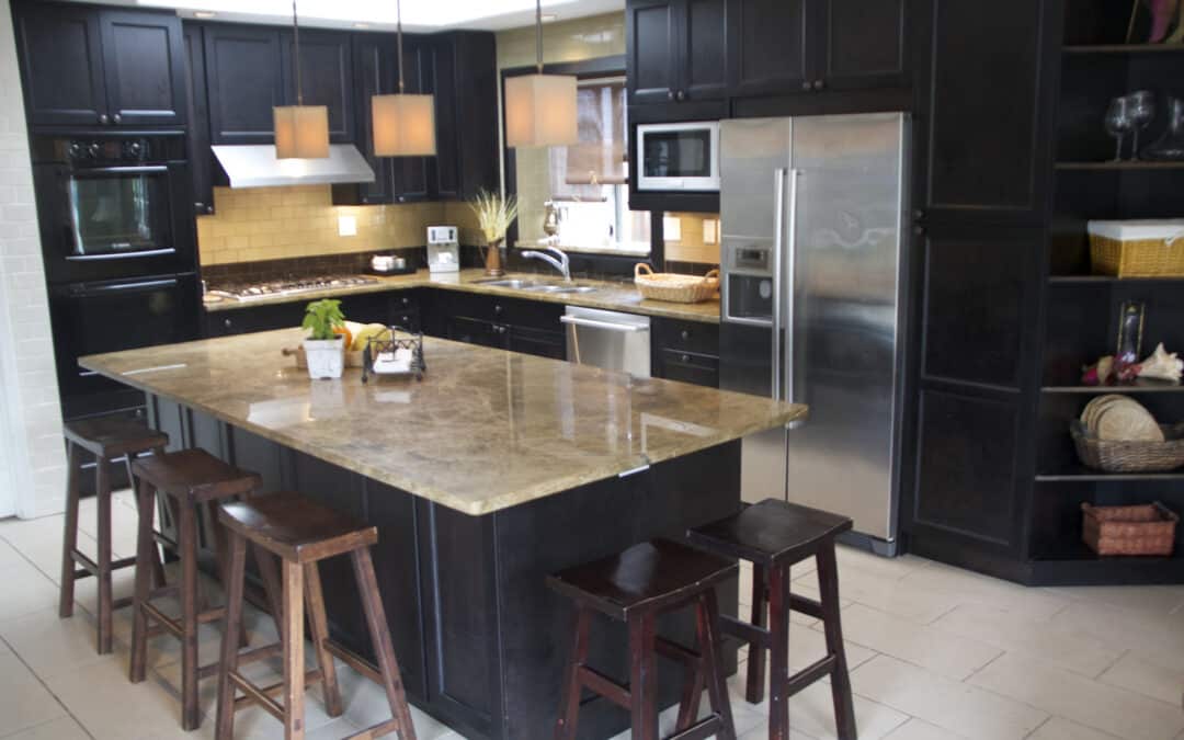 modern kitchen with bar stools