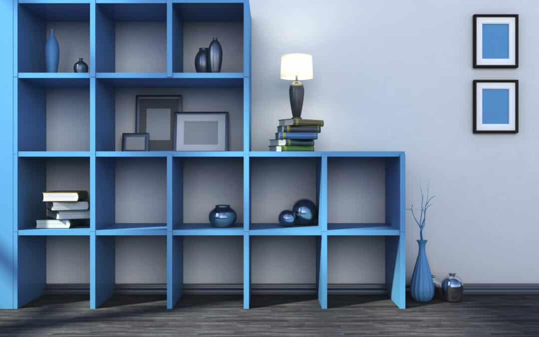 a decorated bookshelf